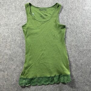 Kirra Tank Top Womens Large Green Lace Trim Ribbed Cotton Blend Y2K Boho